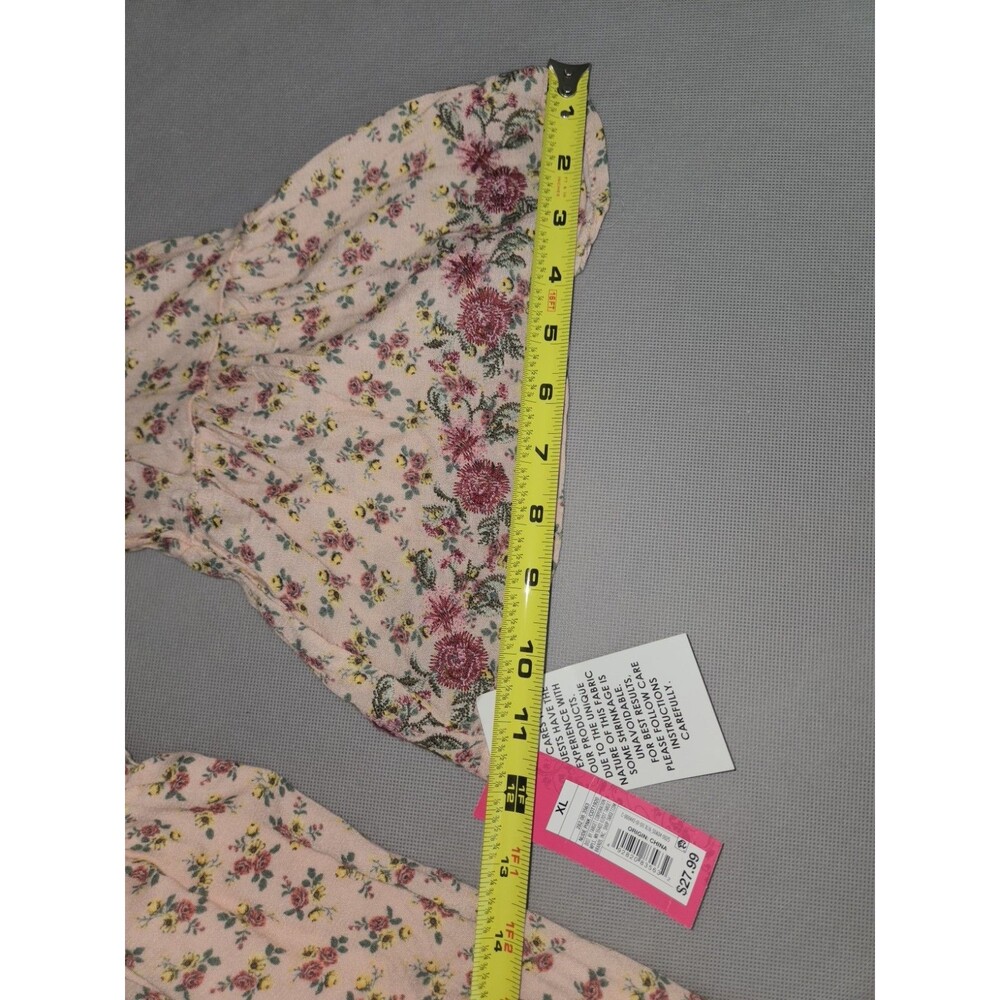 Xhilaration Womens XL Dress Floral NWT Smocked Bell Sleeve Nude Pink Mini Short - Picture 7 of 10